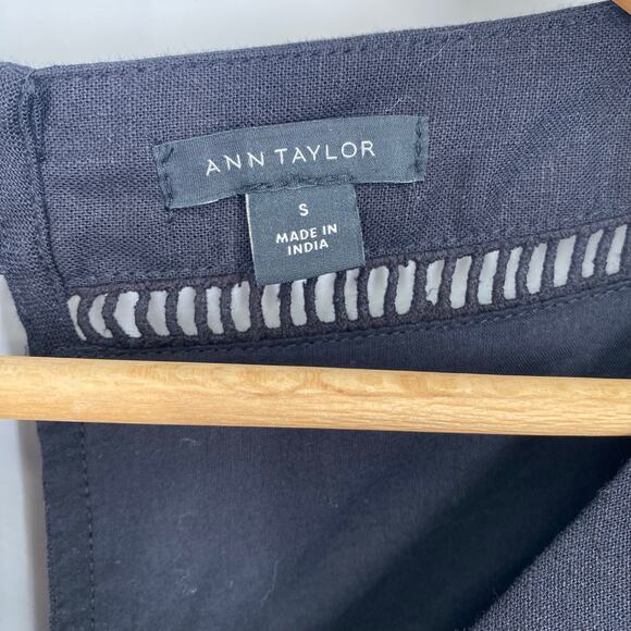 Ann Taylor Dress Small Black Linen Lace Classic Traditional Coastal Oversized - Picture 4 of 8